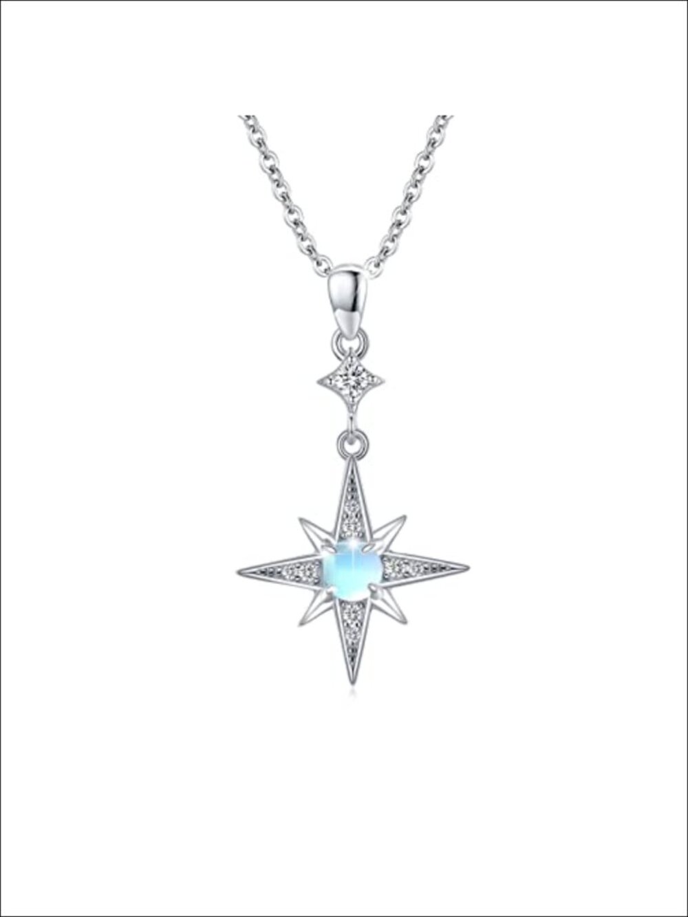 925 Sterling Silver Moonstone Star Pendant Necklace Hypoallergenic Gift
